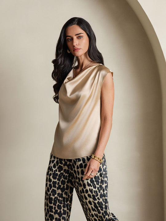 Heidi-Mode | Seiden Kappenärmel Halskragen Tanktop Bluse