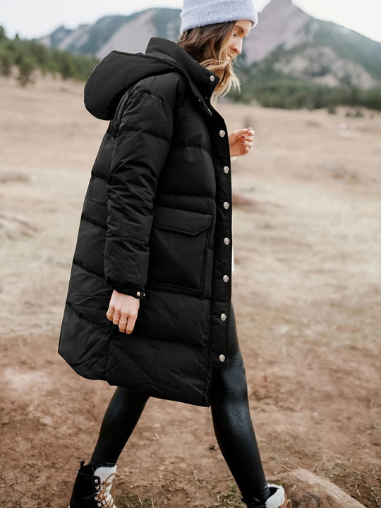 Heidi-Mode | Stylischer Puffer Schwarzer Wintermantel mit Kapuze und Polsterung Ideal für Herbst/Winter