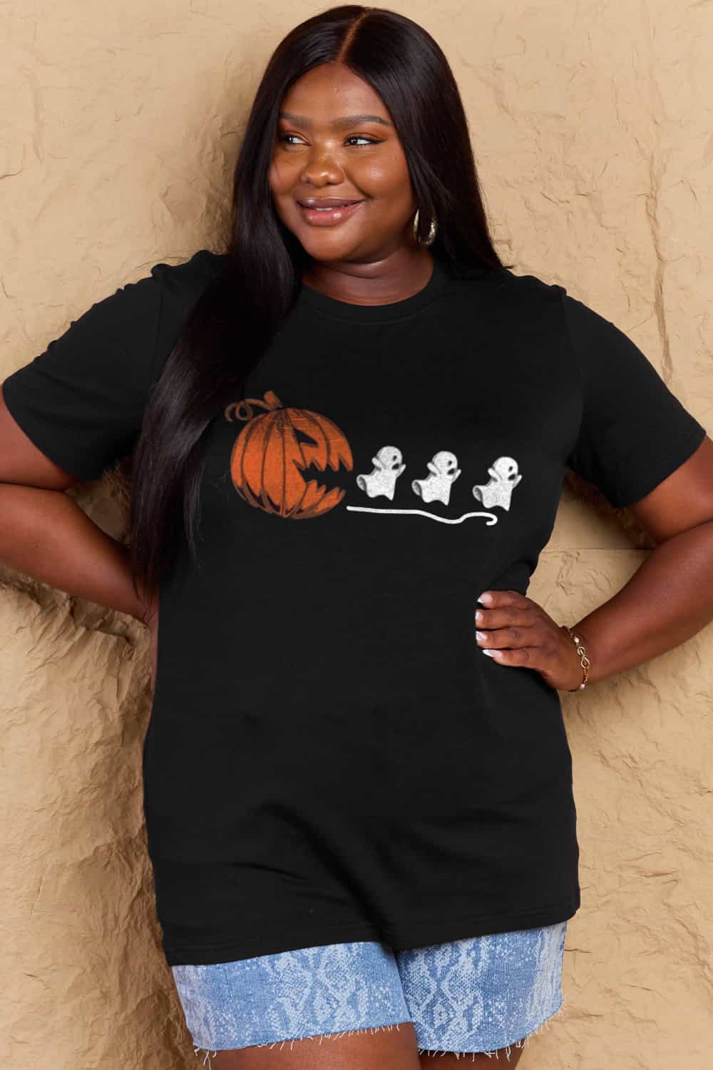 Heidi-Mode | Simply Love Vollgröße Kürbisgesicht Grafik Baumwoll-T-Shirt