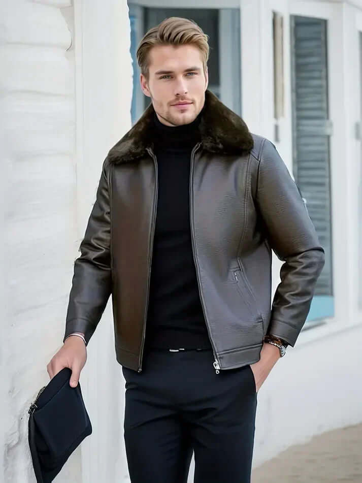 Heidi-Mode | Herren Schwarze Leder Herbstjacke