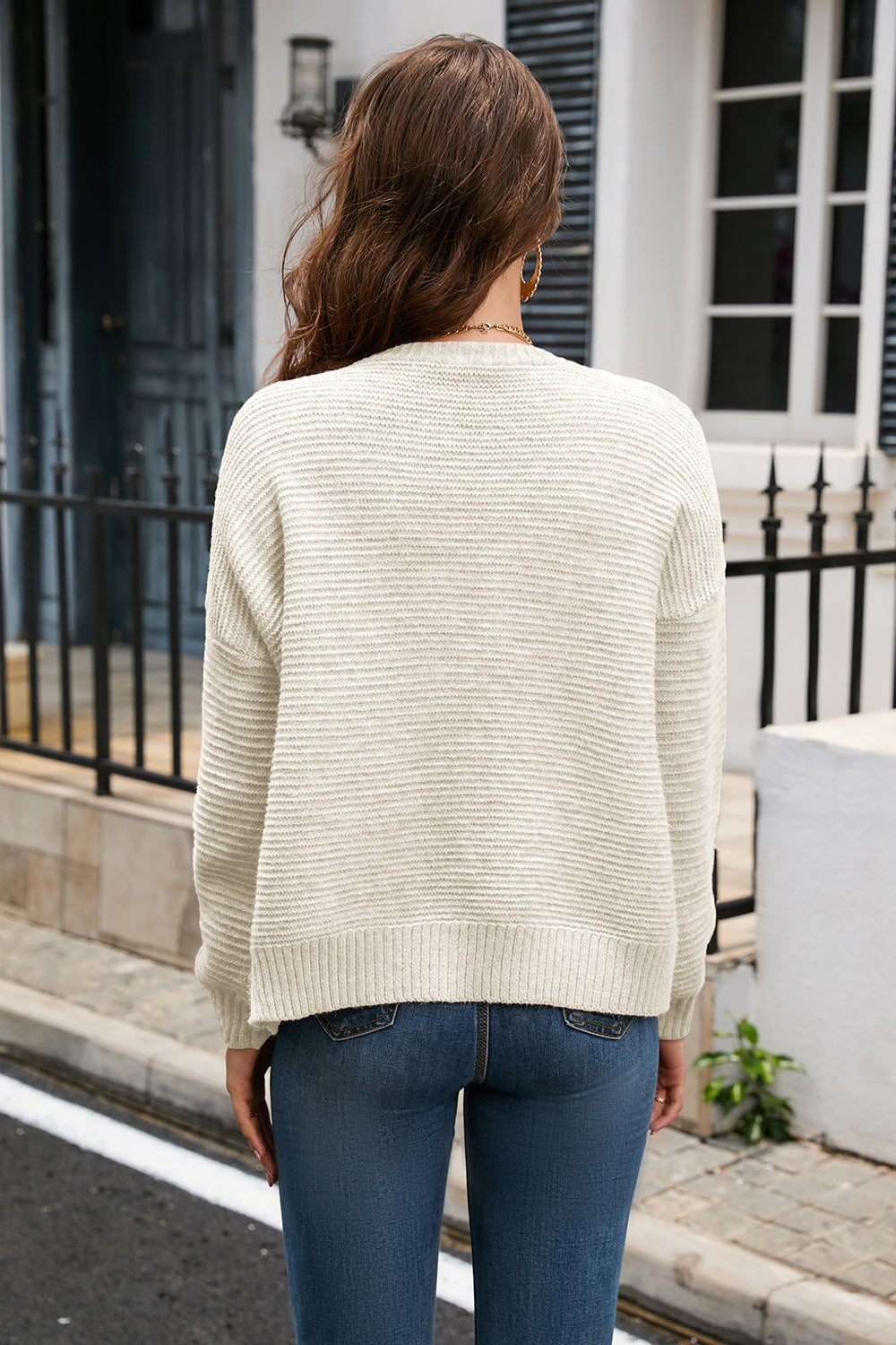 Heidi-Mode | Horizontal Rippstrick Knopfleiste Cardigan