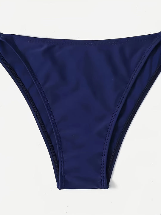 Heidi-Mode | Dunkelblaues Sexy Bikini Satz mit Halter V-Ausschnitt und Nacktem Rücken