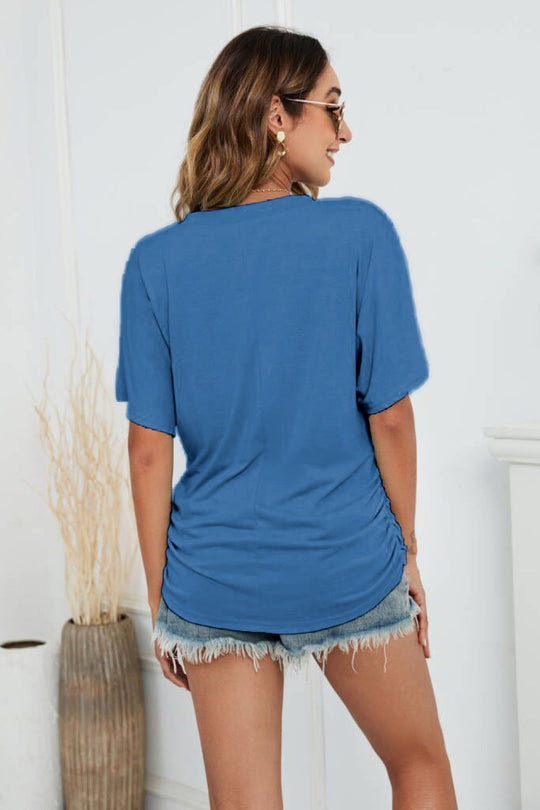 Heidi-Mode | V-Ausschnitt Seitlich Raffung T-Shirt