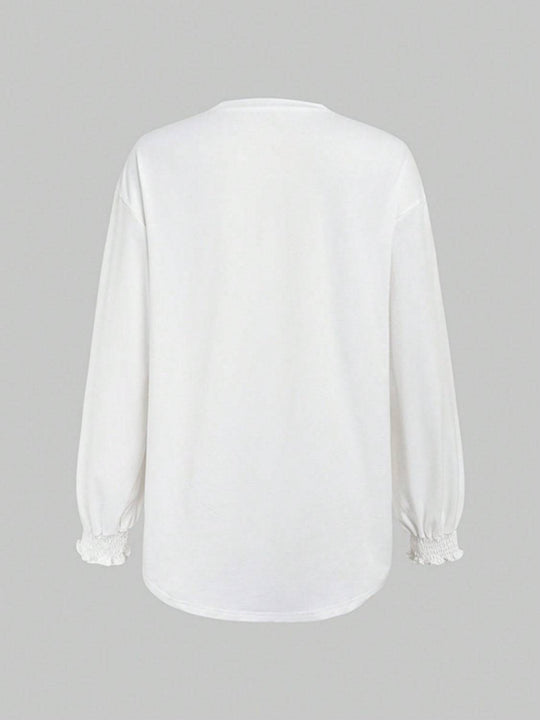 Heidi-Mode | Rüsche Manschette Rundhals Langarm T-Shirt