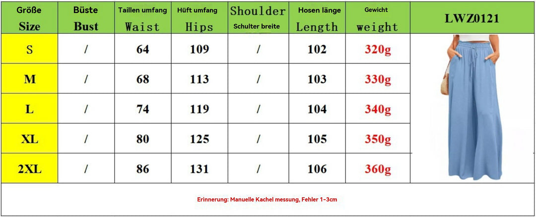 Heidi Mode | Elastischer Gürtel Weites Bein Hohe Taille Hose