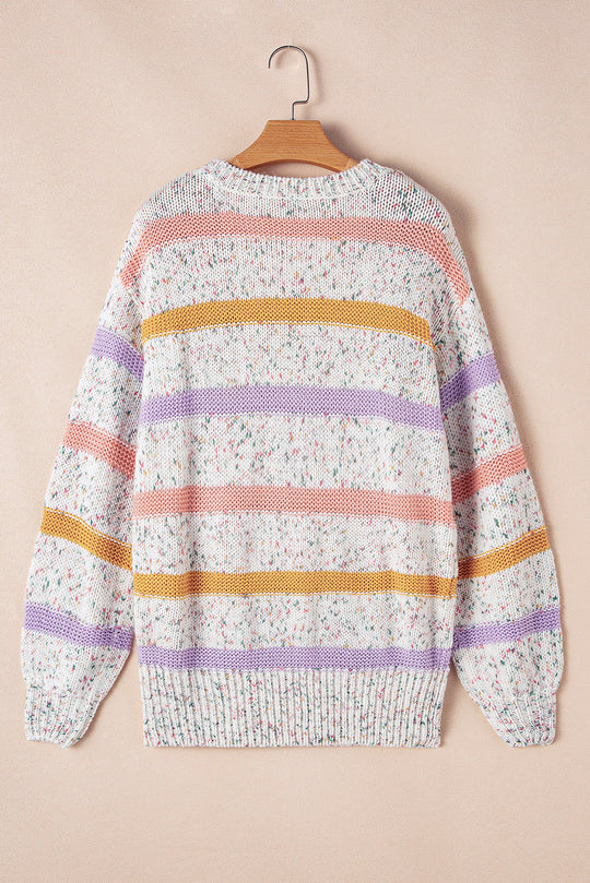 Heidi-Mode | Kontraststreifen Rundhals Fallende Schulter Pullover
