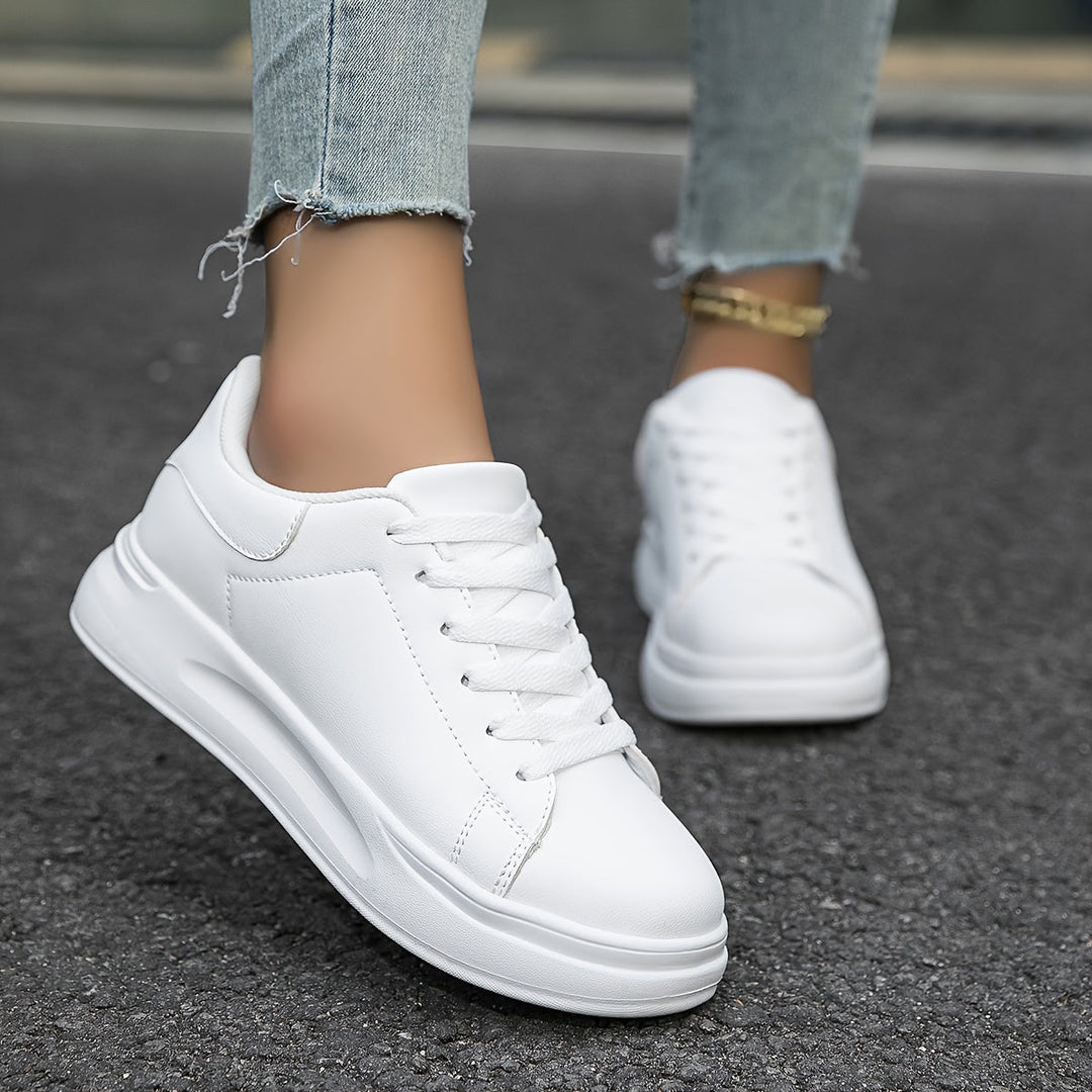Heidi-Mode | Saubere Weiße Ledersneaker Für Damen, Weiß
