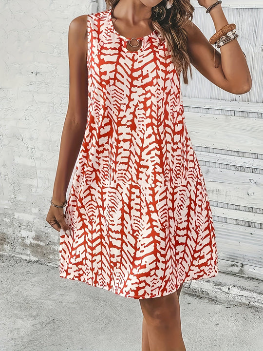 Heidi-Mode | Sommerkleid mit Print Ohne Ärmel, V-Ausschnitt, A-Linie, Leicht und Elegant