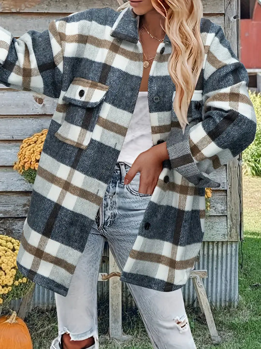 Elegante kariert Blazer mit Knöpfen und langen Ärmeln