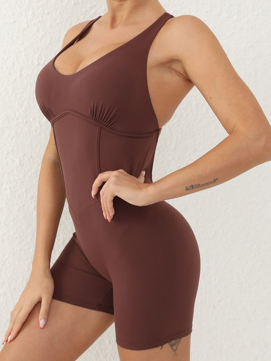 Heidi-Mode | Überkreuz Scoop Neck Breite Träger Aktive Romper