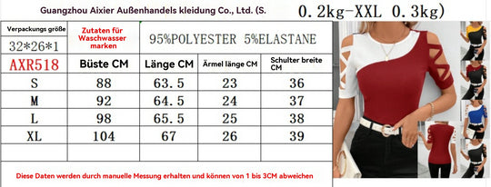 Heidi Mode | Klassisches, farblich passendes, schulterfreies, schmal geschnittenes T-Shirt