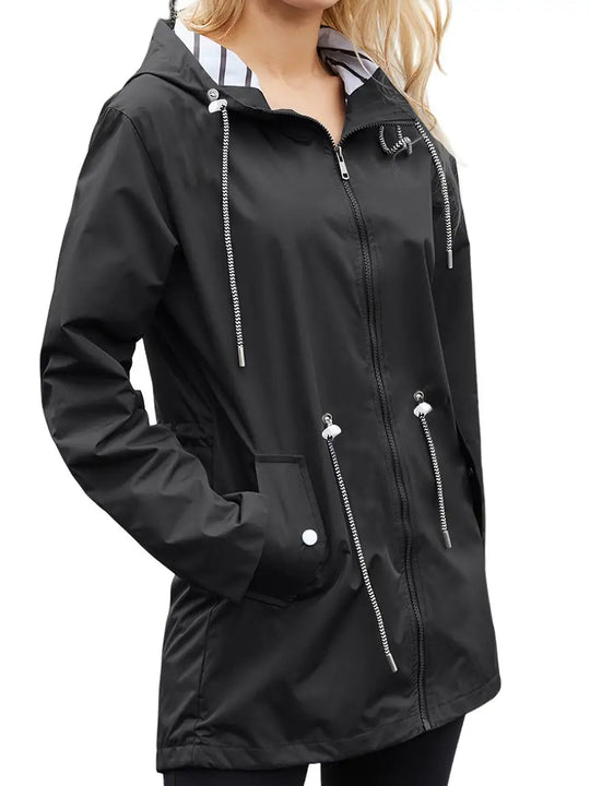 Heidi-Mode | Wasserdichte Regenjacke Mit Kapuze Und Langen Ärmeln, Halblang Für Damen