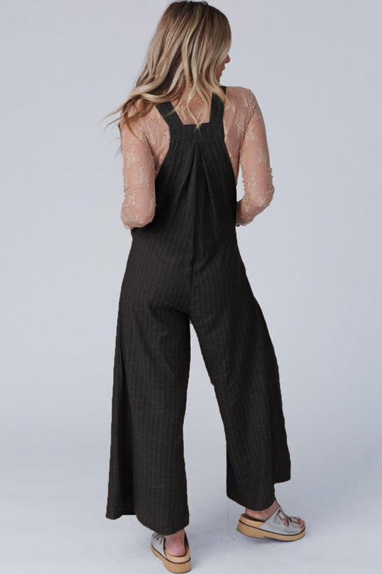 Heidi-Mode | Textured Button Width Leg Shape Overalls