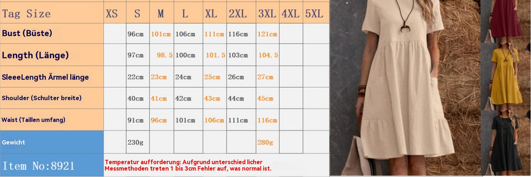 Heidi Mode | Lose Tasche einfarbig Rundhalsausschnitt Kleid