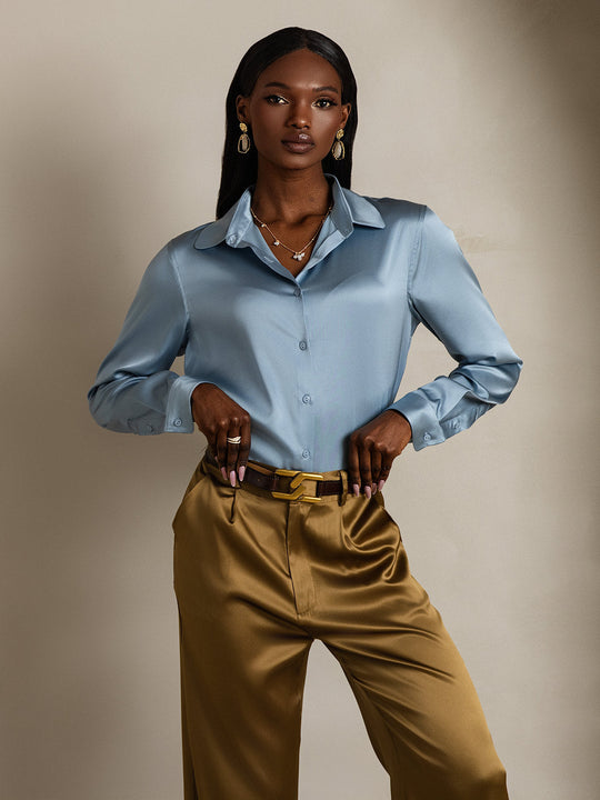 Heidi-Mode | Damen Seiden Basis Militär Revers Hemd