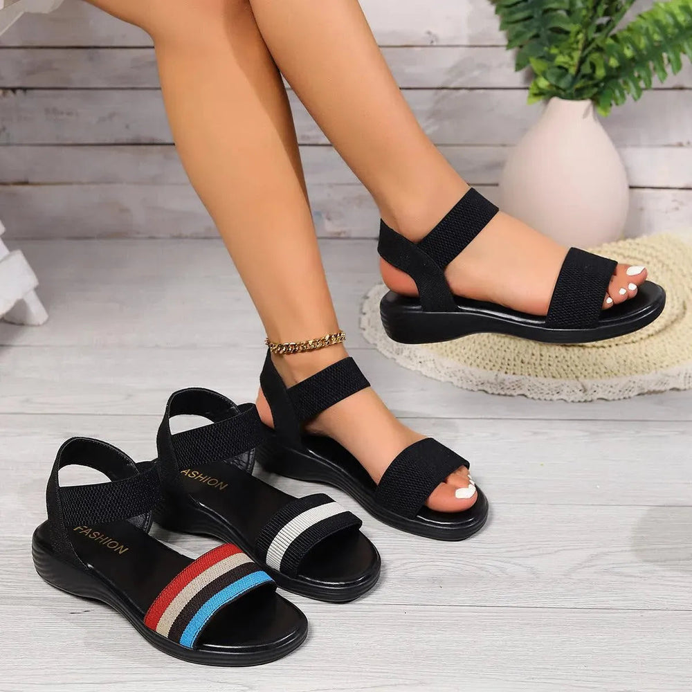 Heidi-Mode | Sommer Leinsandalen mit elastischem Riemen