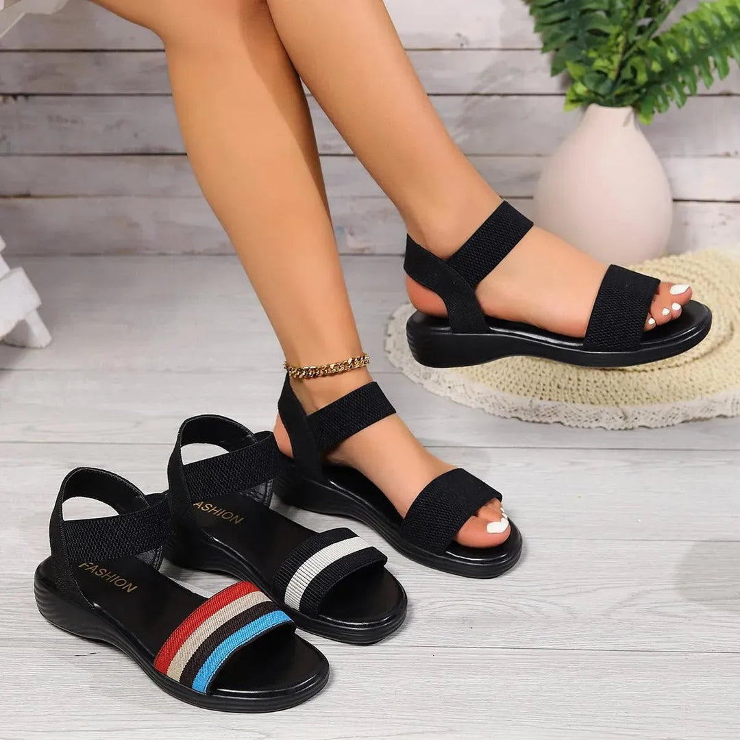 Heidi-Mode | Sommer Leinsandalen mit elastischem Riemen