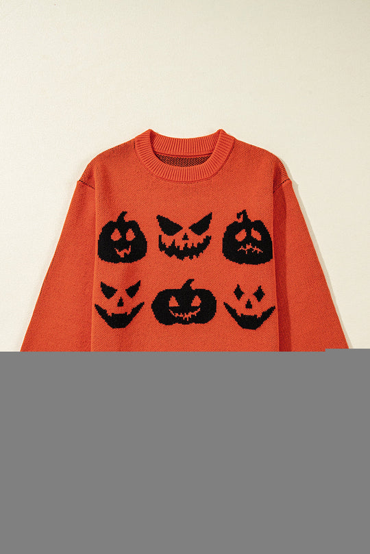 Halloween Kürbis Gesicht Muster Drop Shoulder Pullover