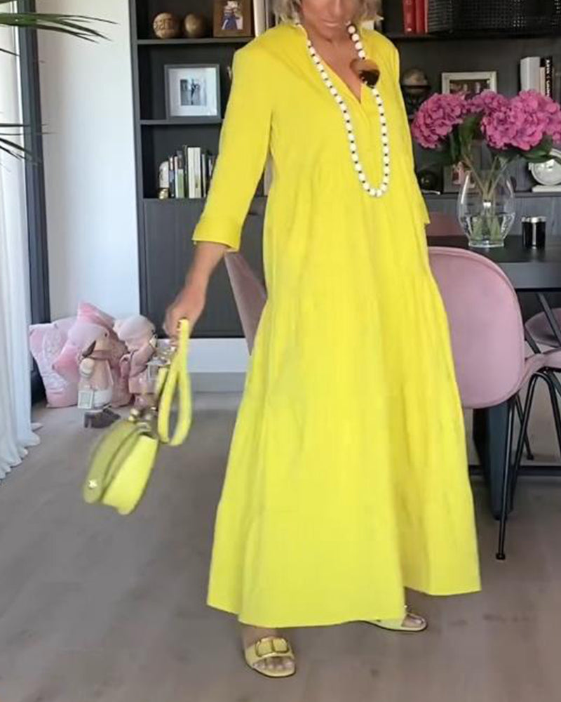 Heidi-Mode | Lässiges Einfarbiges Patchworkkleid mit Reverstasche