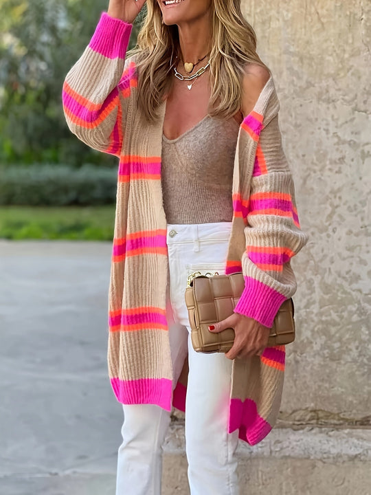 Heidi-Mode | Festlicher Winter Gestreifter Wollcardigan Für Damen - Ideal Für Den Winter