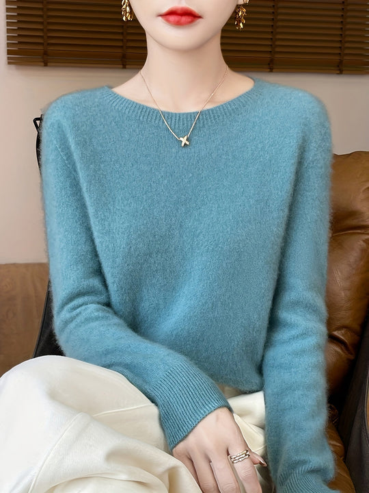 Heidi-Mode | Wolle Shearling Pullover Kleid mit Rundhalsausschnitt und Mittlerem Stretch für Frauen