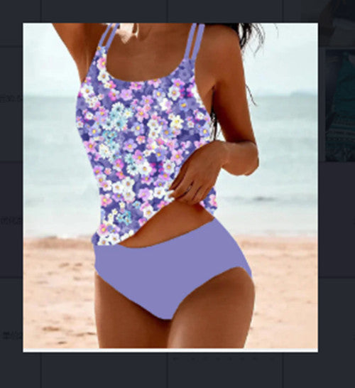 Heidi-Mode | Retro Hochgeschnittene Bikini mit Stranddruck