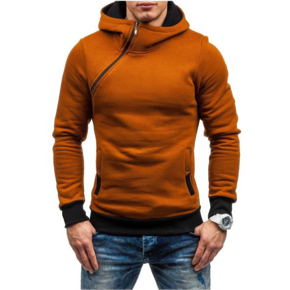 Heidi-Mode - Schmaler Herrenpullover Mit Diagonalreißverschluss Hoodie