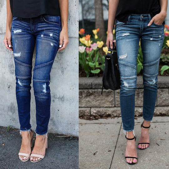 Damen Skinny Jeans mit modischen Ripp-Details und lässigen Destroyed-Effekten Heidi-Mode