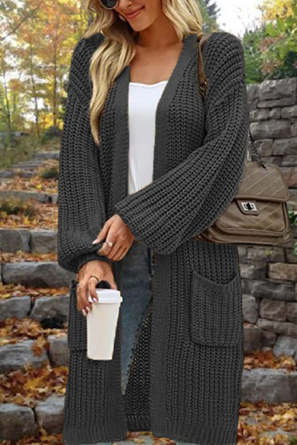 Heidi-Mode | Länge Locker Oversized Doppelte Tasche Cardigan Sweater Jacke