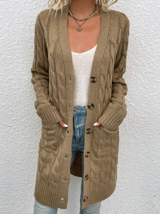 Heidi-Mode | Kabelstrick Knopfverschluss Cardigan mit Taschen