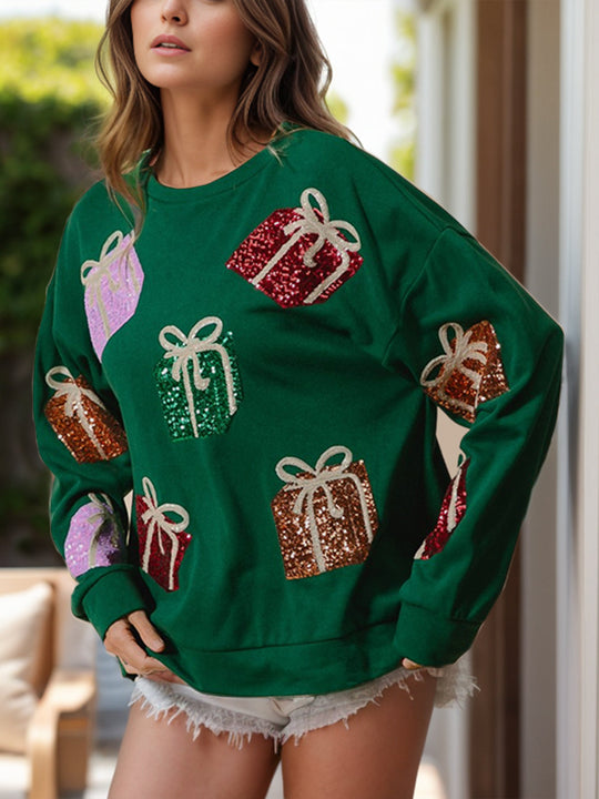 Heidi-Mode | Pailletten Geschenkbox Langarm Sweatshirt