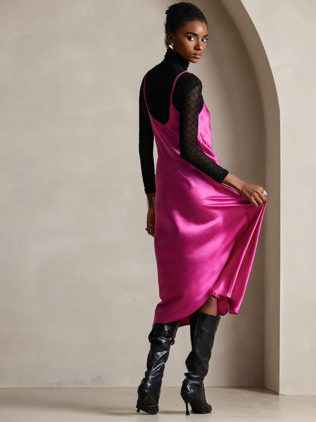 Heidi-Mode | Lange Seidenkleid mit Spaghetti-Träger
