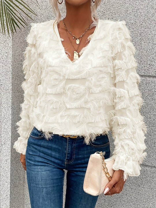 Heidi-Mode | Elegantes Top mit Fransen-details Polyester Stilvoll und Bequem