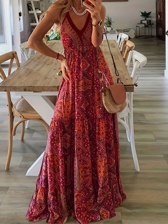 Maxikleid im böhmischen Stil mit Ethno-Print