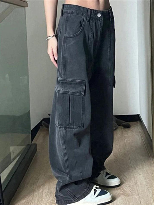 Heidi-Mode | Weinlese Großen Taschen Hängedetail Cargo Jeans