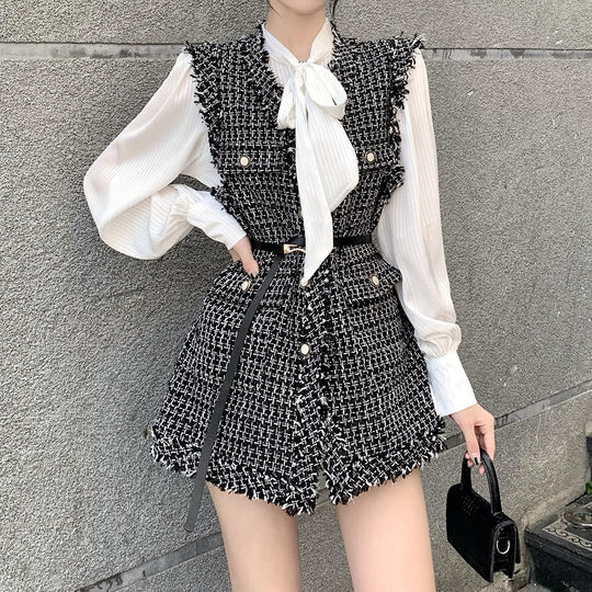 Heidi-Mode | Kariertes Tweed Westen Faltenoberteil Anzug