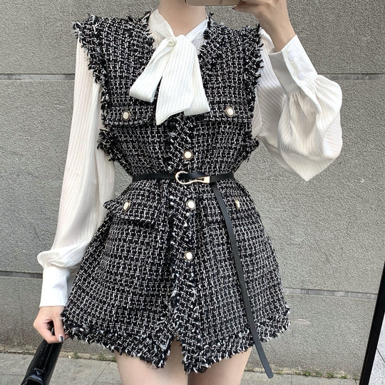 Heidi-Mode | Kariertes Tweed Westen Faltenoberteil Anzug