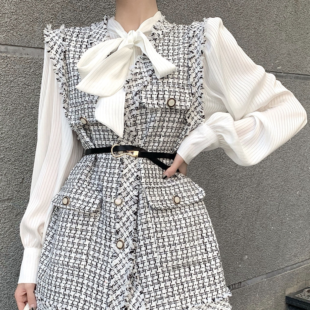 Heidi-Mode | Kariertes Tweed Westen Faltenoberteil Anzug
