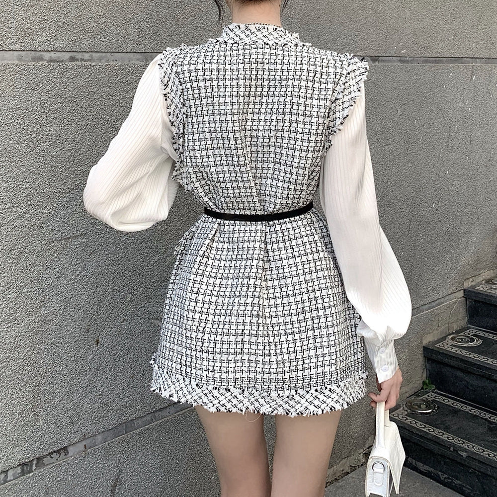 Heidi-Mode | Kariertes Tweed Westen Faltenoberteil Anzug