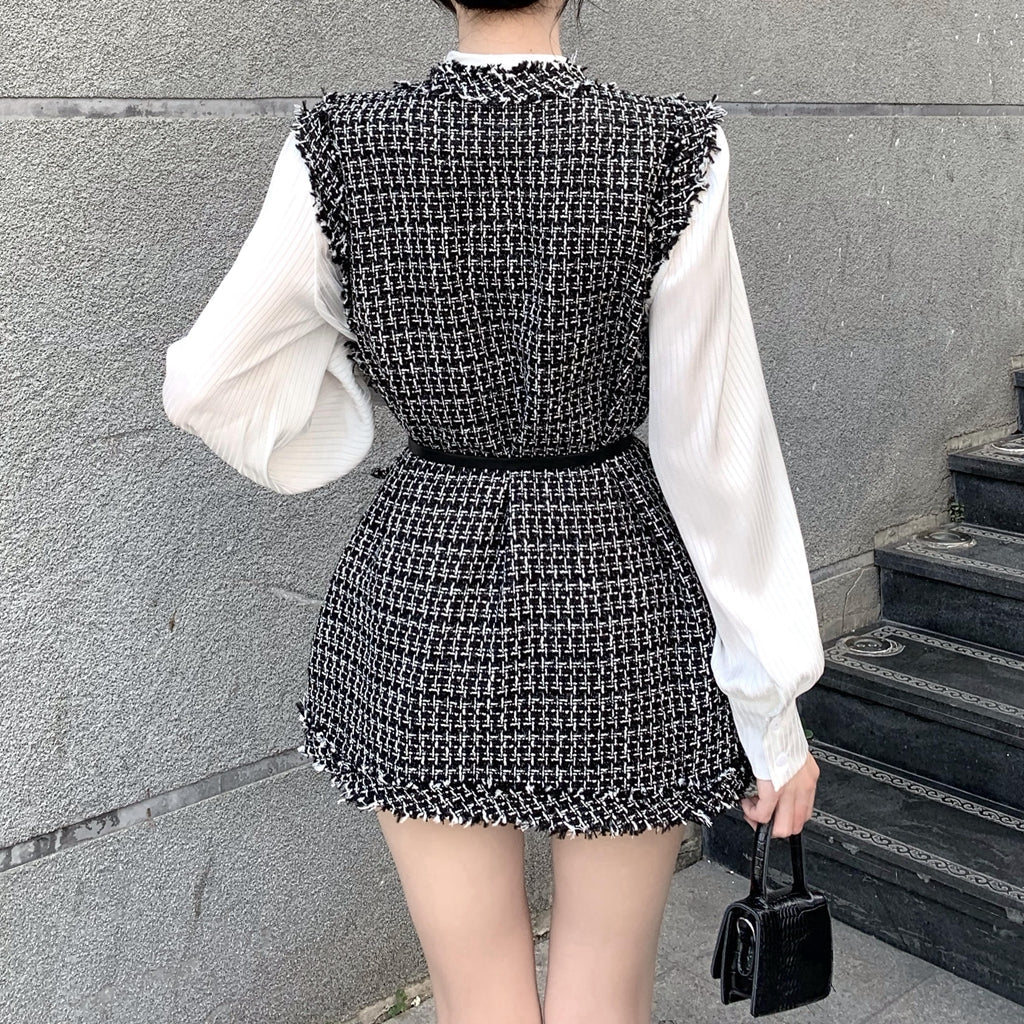 Heidi-Mode | Kariertes Tweed Westen Faltenoberteil Anzug
