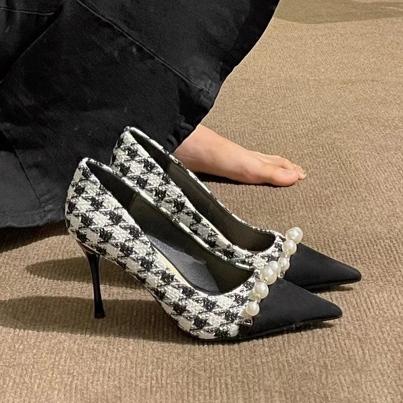 Heidi-Mode | Kleine High Heeled Nischen Hahnentrittmuster Stiletto Schuhe
