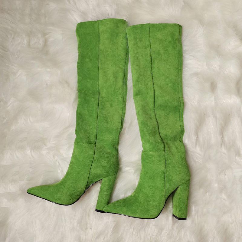 Heidi-Mode | Damen Matte Über Das Knie Dicke Absatz Hohe Stiefel Plissierte Stiefel