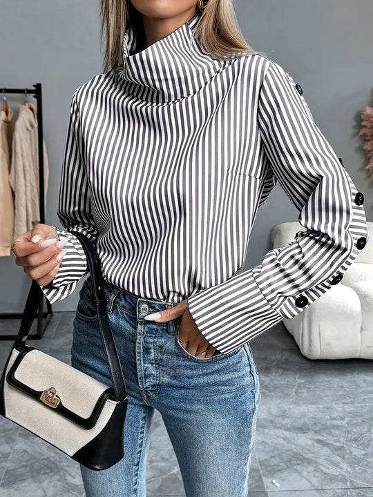 Heidi-Mode | Gestreifte Bluse mit Hohem Kragen