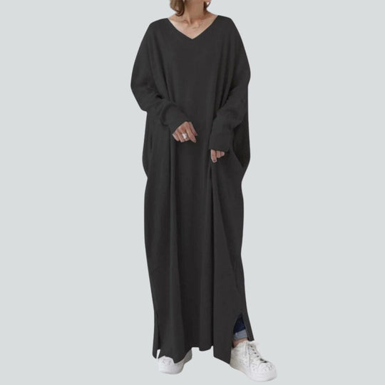 Maxi-Pulloverkleid mit V-Ausschnitt und langen Ärmeln in entspannter Passform