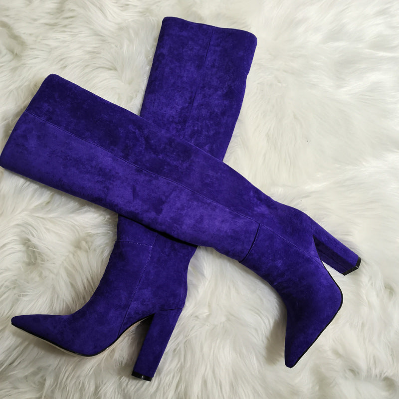 Heidi-Mode | Damen Matte Über Das Knie Dicke Absatz Hohe Stiefel Plissierte Stiefel