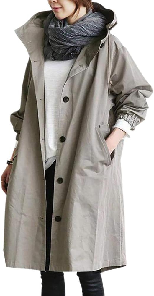 Langer Trenchcoat mit Kapuze und hohem Kragen für Damen (Plus Size)