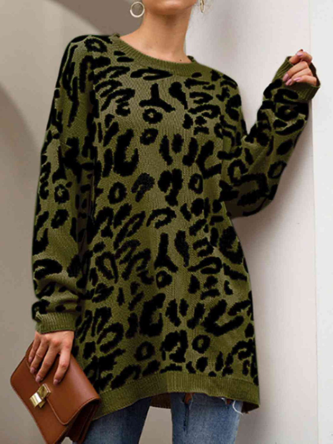 Heidi-Mode | Leopard Rundhals Tunika Pullover