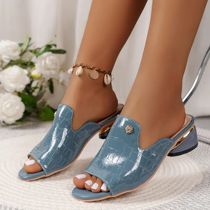 Heidi-Mode | Sandaletten mit Dicker Ferse Krokodilmuster. Elegante Stilettos mit Offenen Zehen
