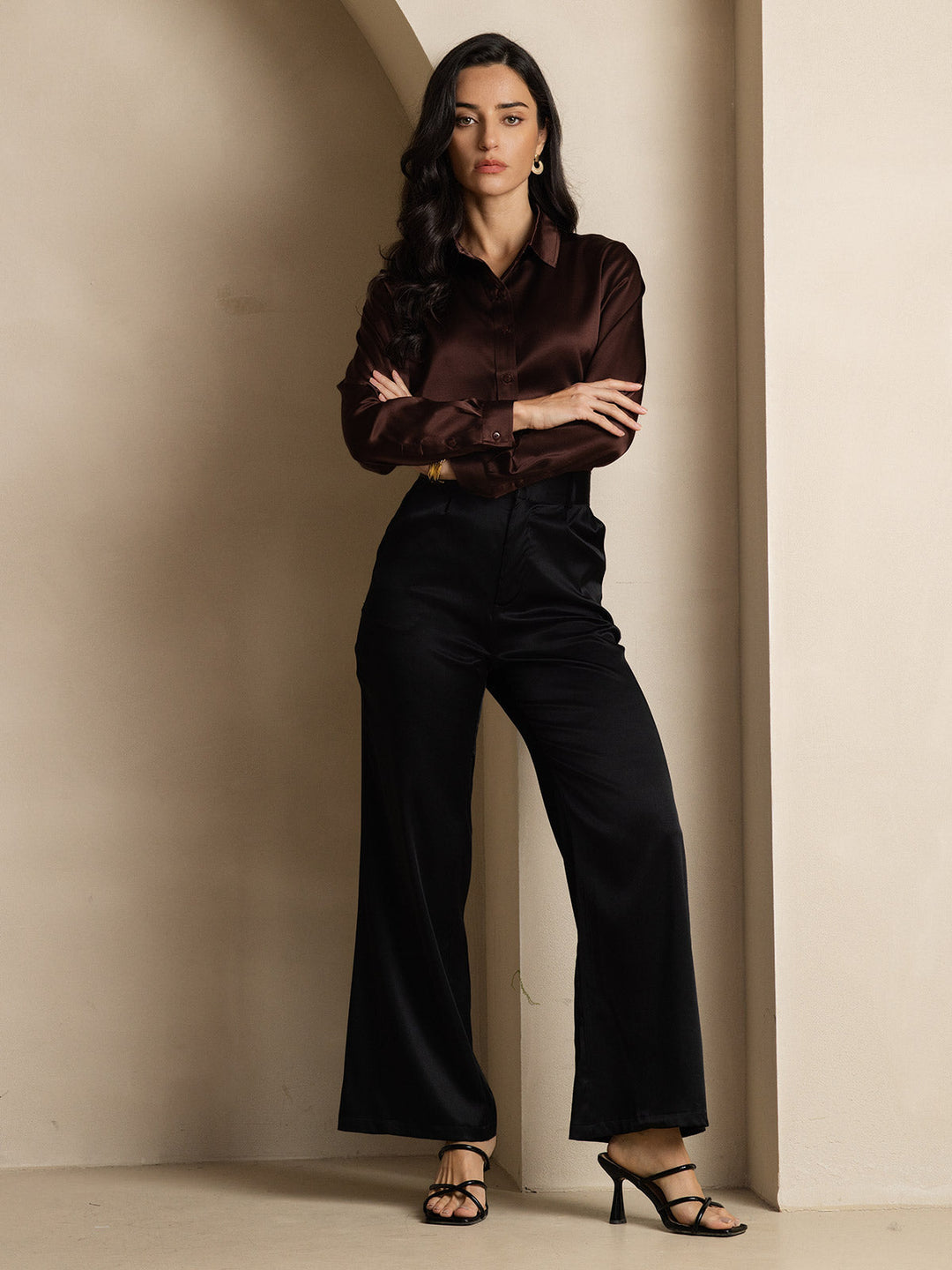 Heidi-Mode | Damen Mulberry Seide Elegant Langarmbluse