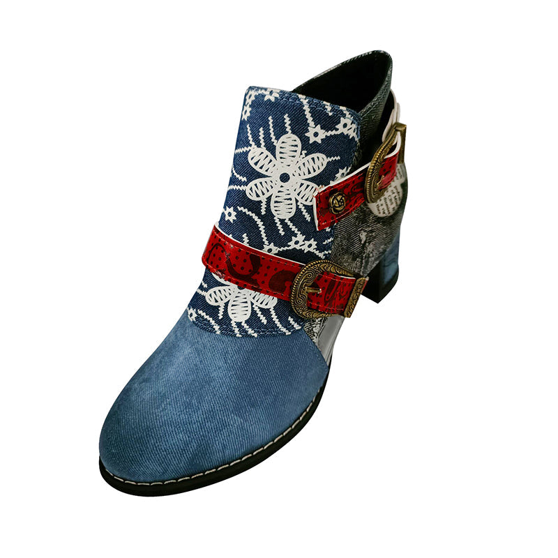Heidi-Mode | Leder Spliced Niedrig Heel Stiefeletten